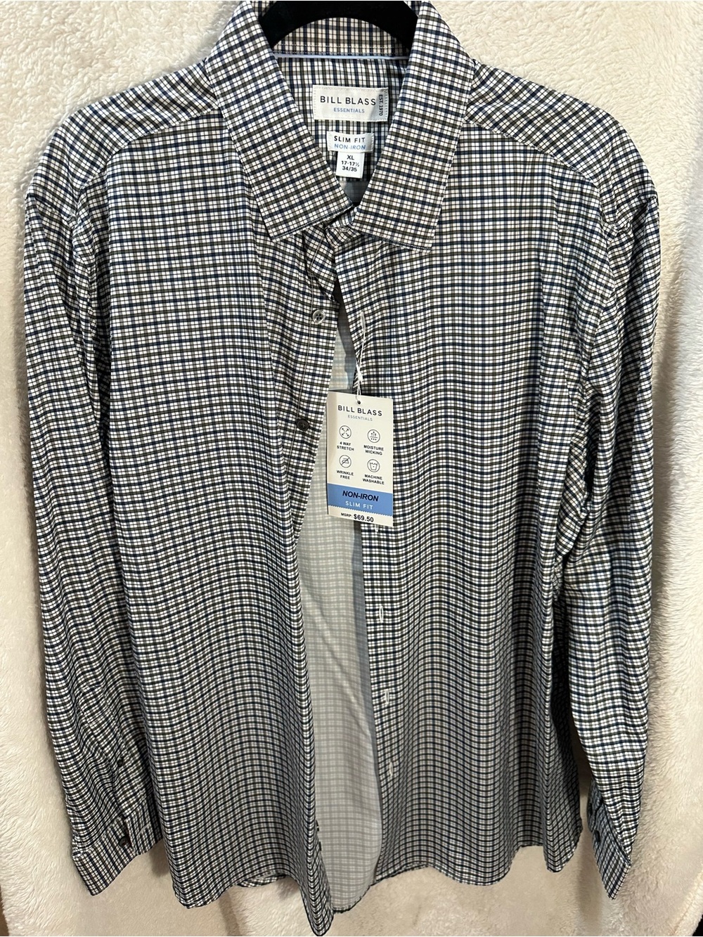 bill blass Men's Black and White Micro-Check Dress Shirt